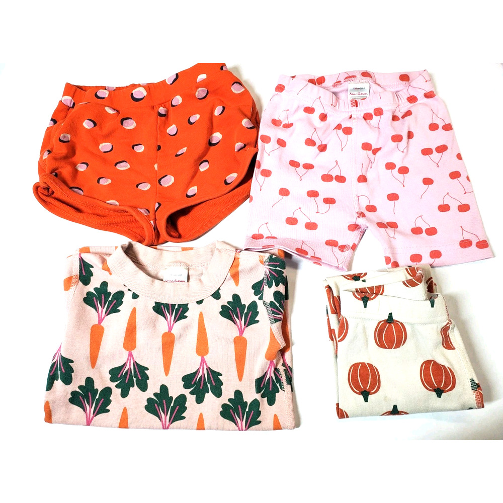 Hanna Andersson 110 Girls 5 LOT Bottoms Shorts Top Carrots Cherries Pumpkins
